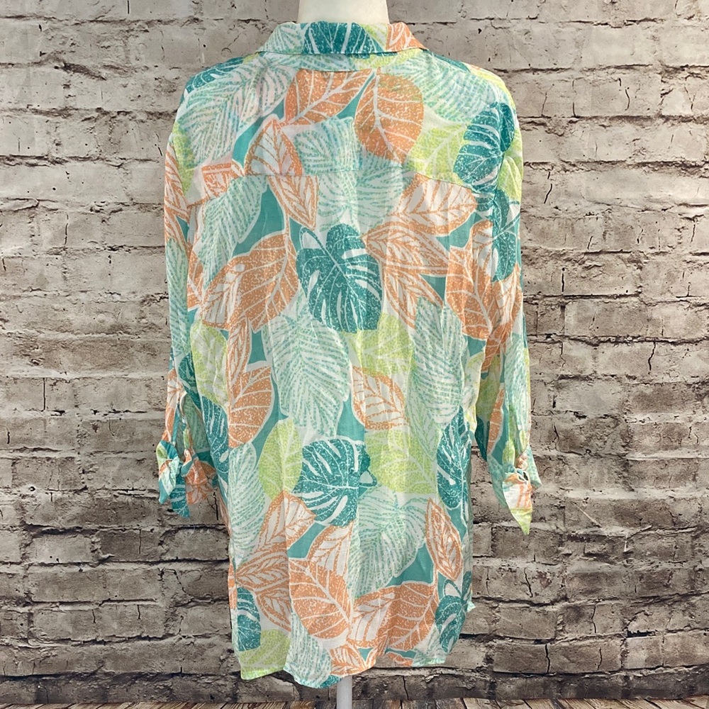 Ruby Rd. Tropical Leaf Button-Down Shirt - Picture 2 of 6